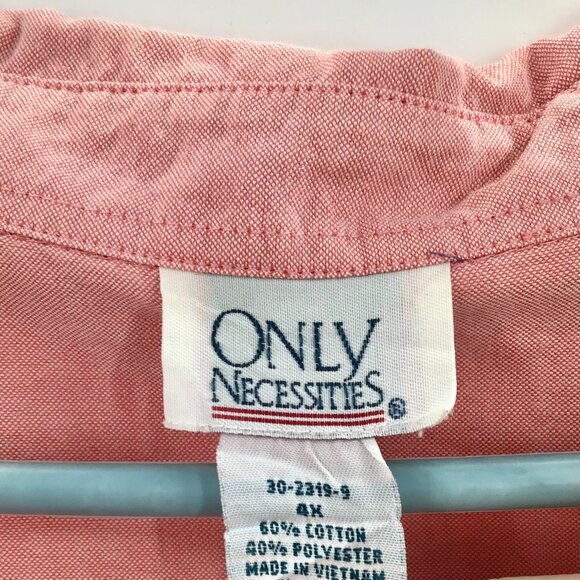 Women's 4X Button Down Shirt Pink Oxford Cotton Blend Short Sleeve Straight Hem - Picture 9 of 9